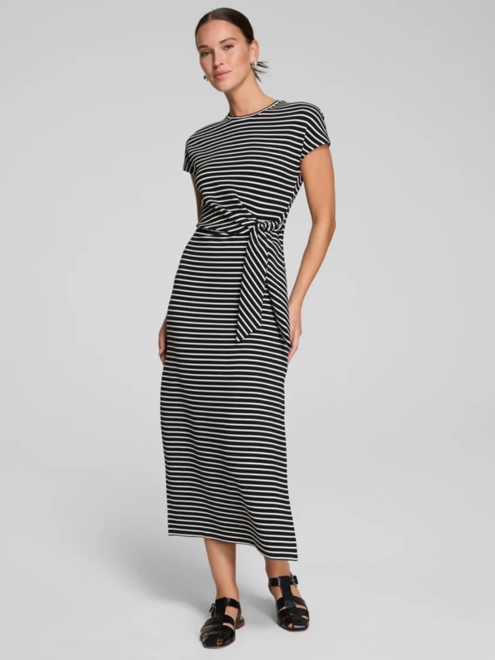 SPANX AirEssentials Tie Waist Maxi, Very Black Stripe size medium NWOT